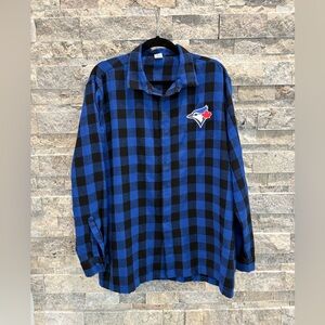Blue Jays Plaid Blue and Black Button Down Shirt
